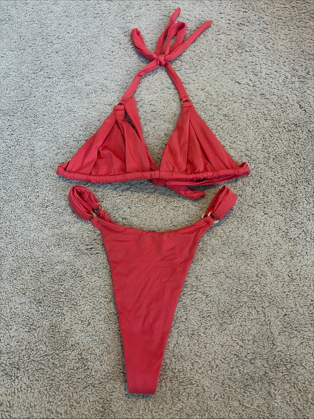Monday Swim Morocco Top Thong Bottoms Size V/Large Medium Strawberry Pink